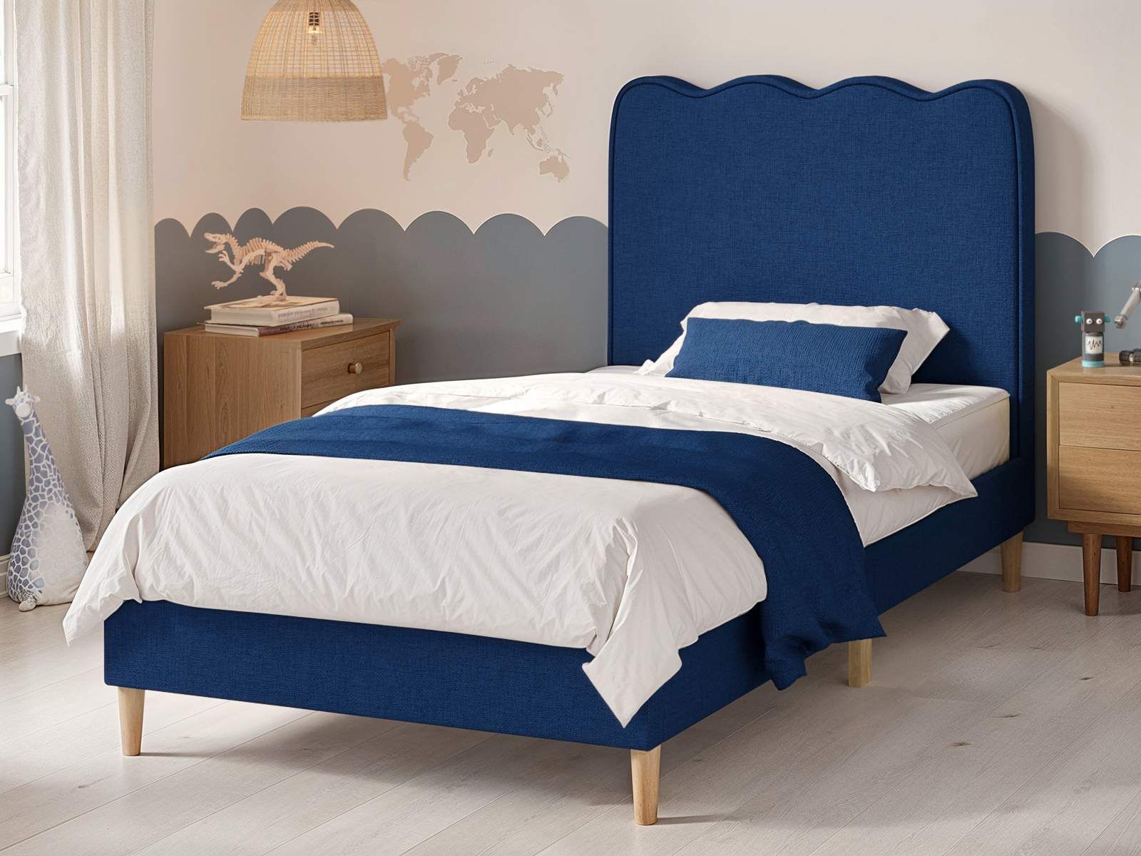 Flair Ellis Single Fabric Bed with Cloud Headboard
