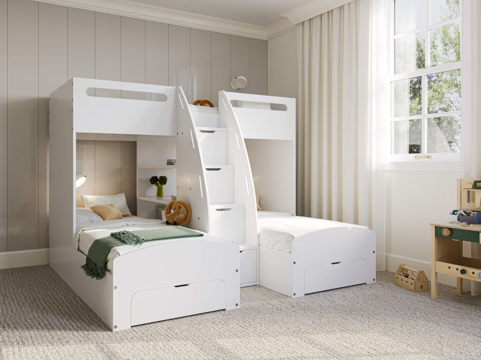 Flair Eddie Staircase Triple Bunk Bed with Storage