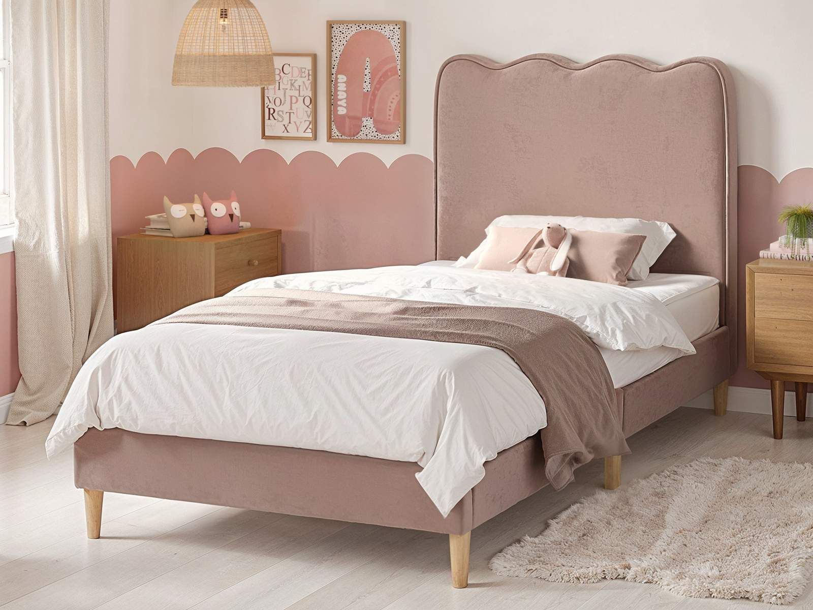 Flair Ellis Single Fabric Bed with Cloud Headboard