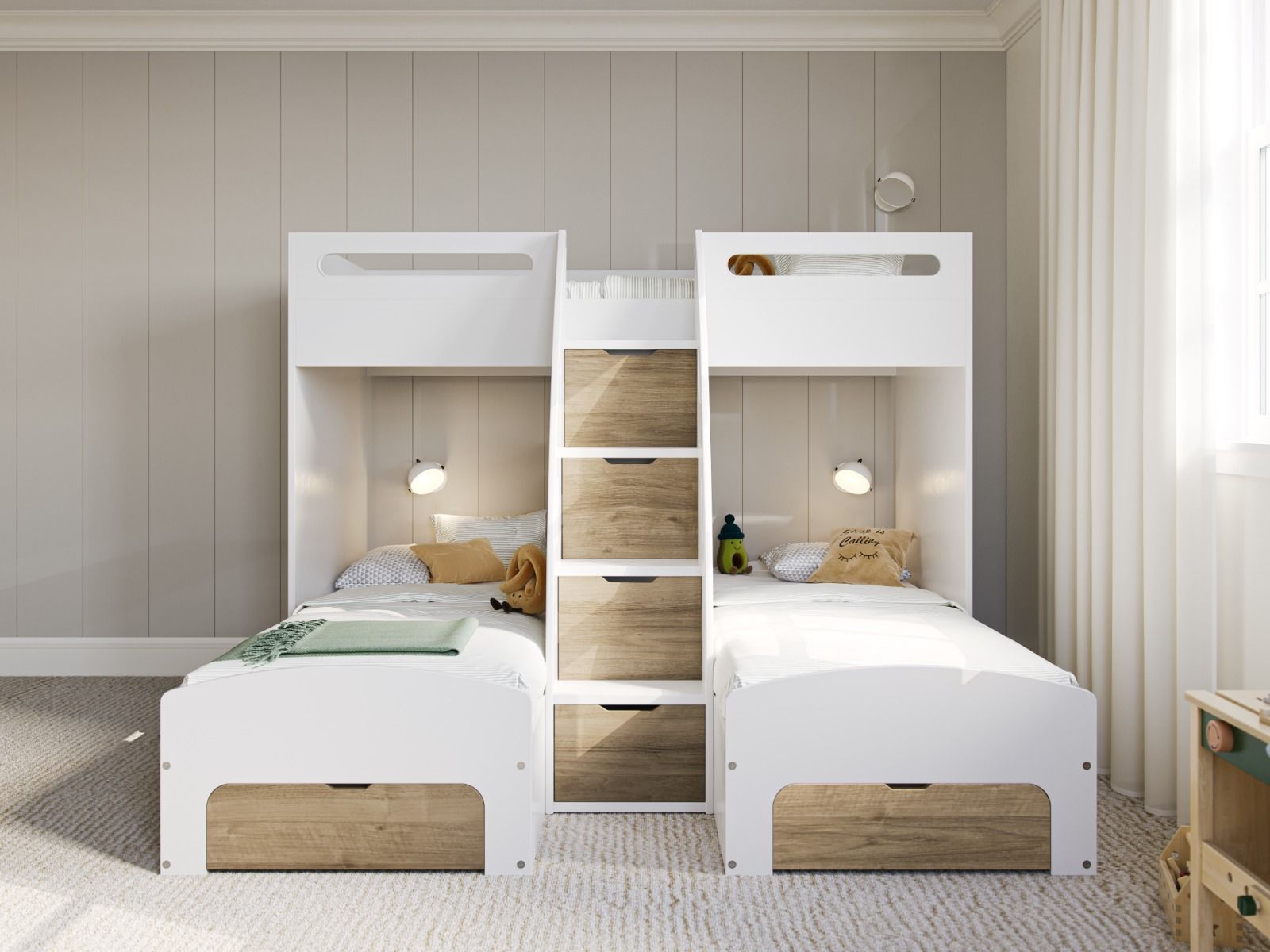 Flair Eddie Staircase Triple Bunk Bed with Storage