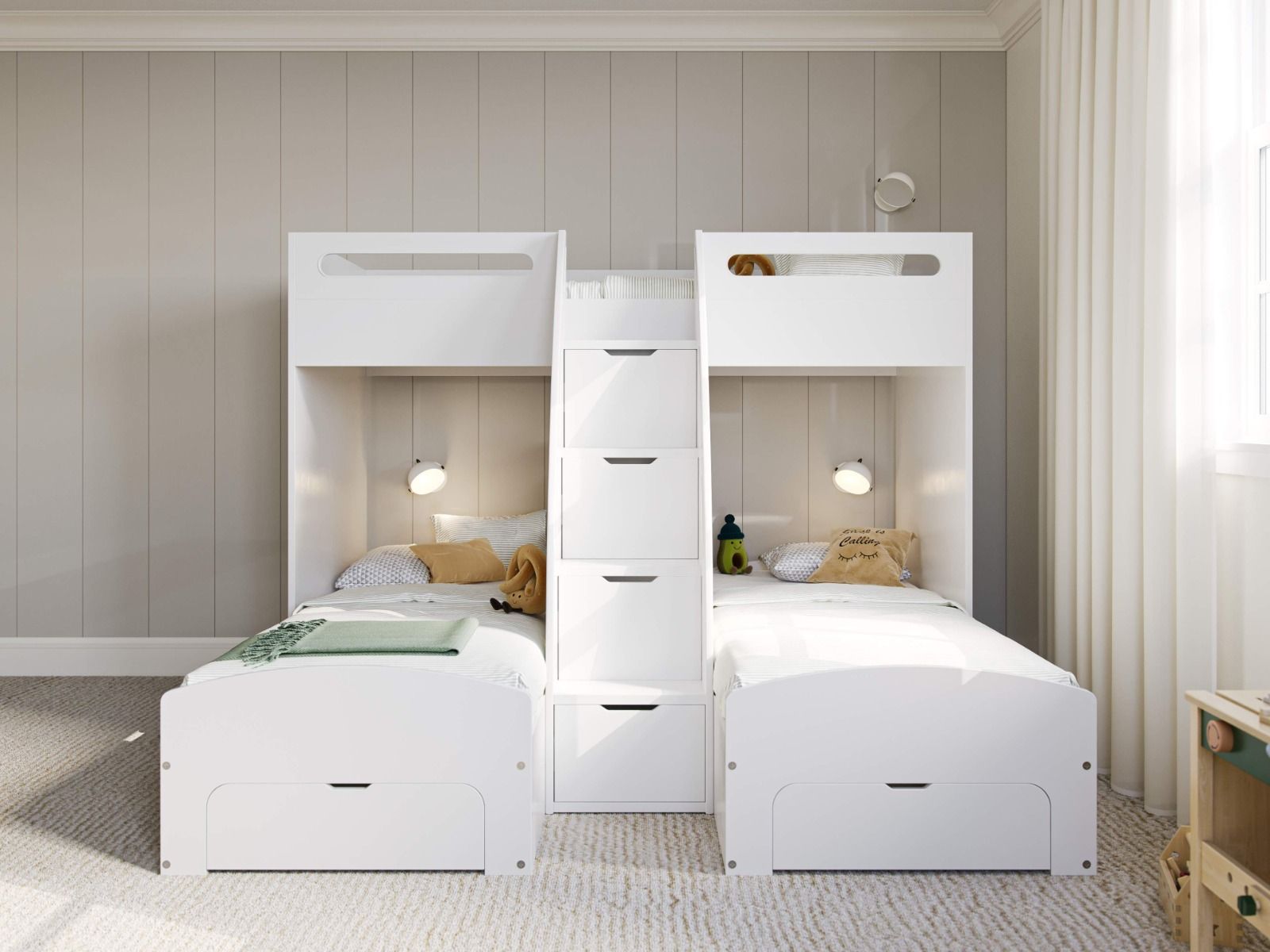 Flair Eddie Staircase Triple Bunk Bed with Storage