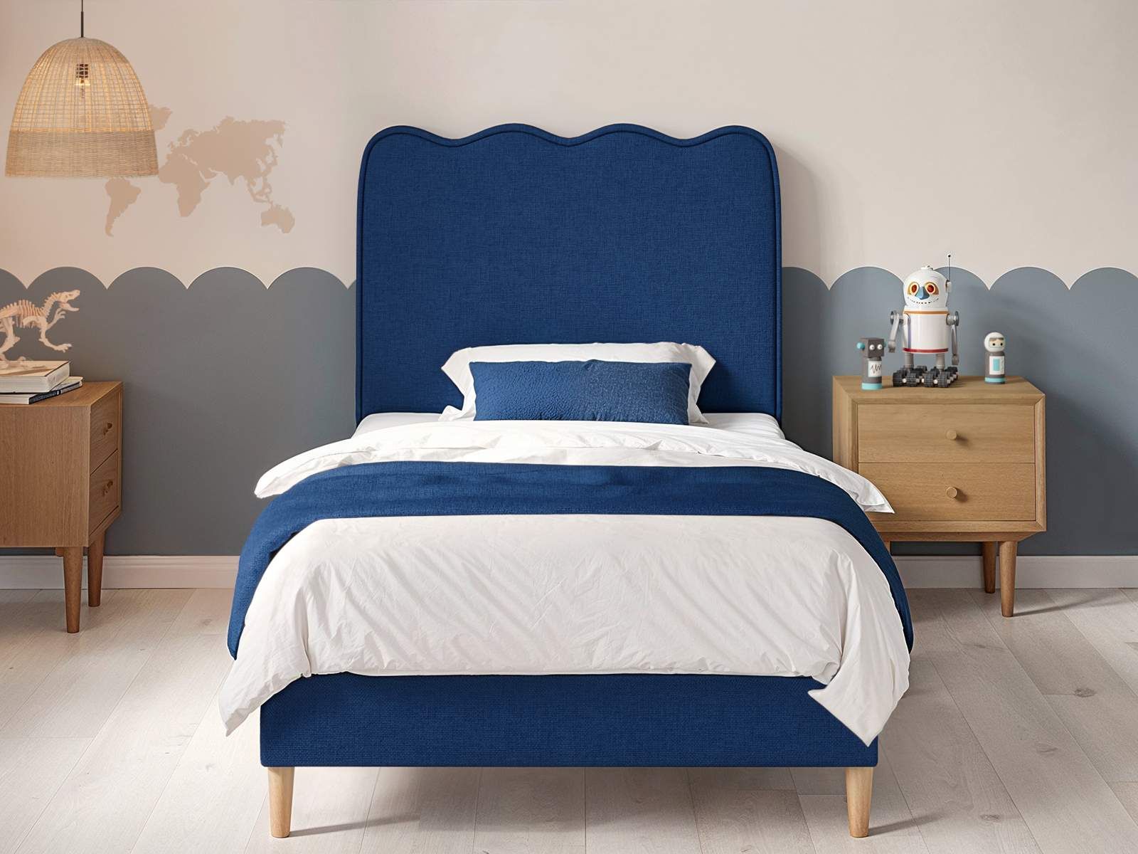 Flair Ellis Single Fabric Bed with Cloud Headboard