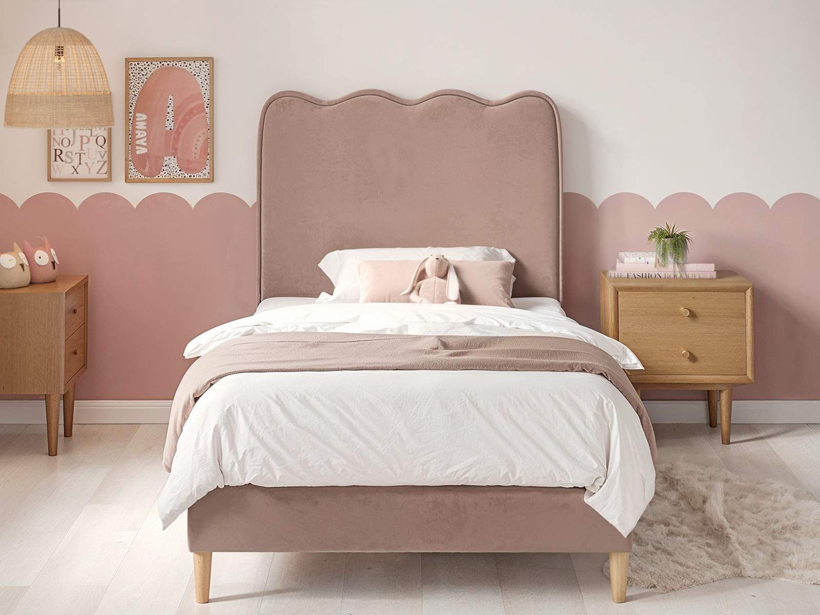 Flair Ellis Single Fabric Bed with Cloud Headboard