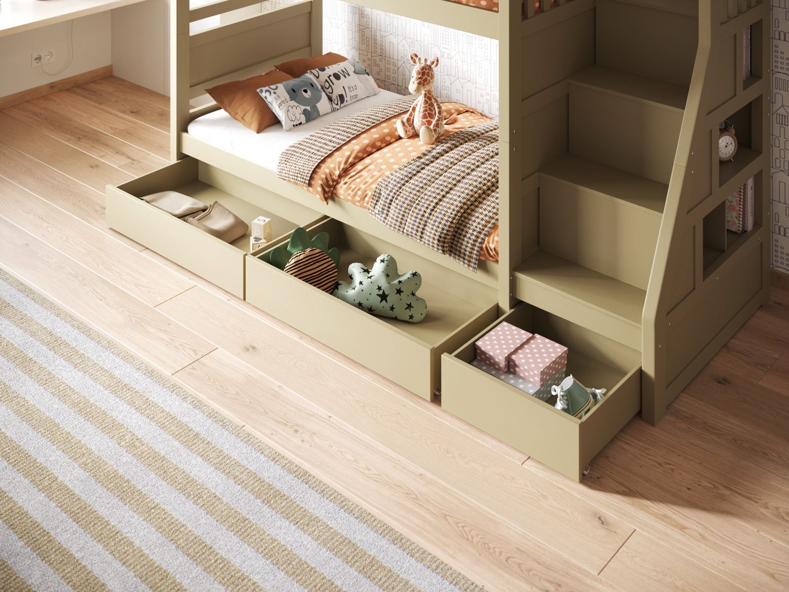 Flair Lunar Wooden Staircase Bunk Bed with Storage