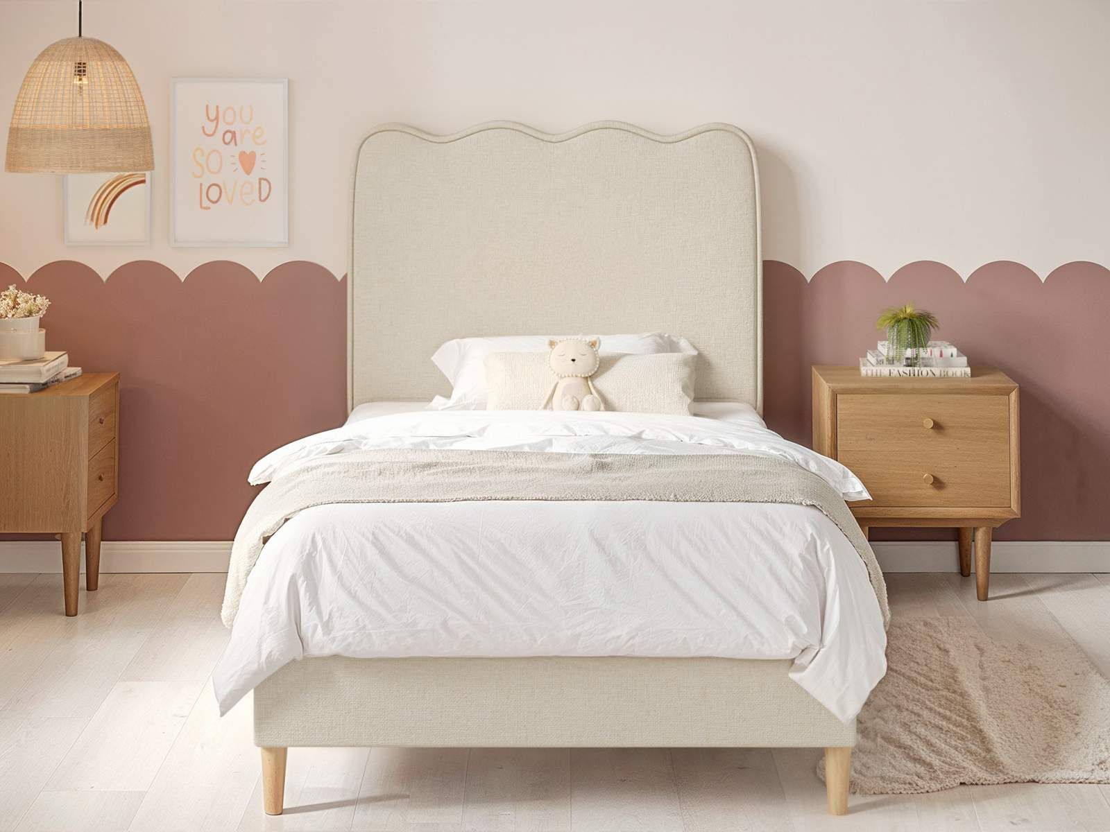 Flair Ellis Single Fabric Bed with Cloud Headboard