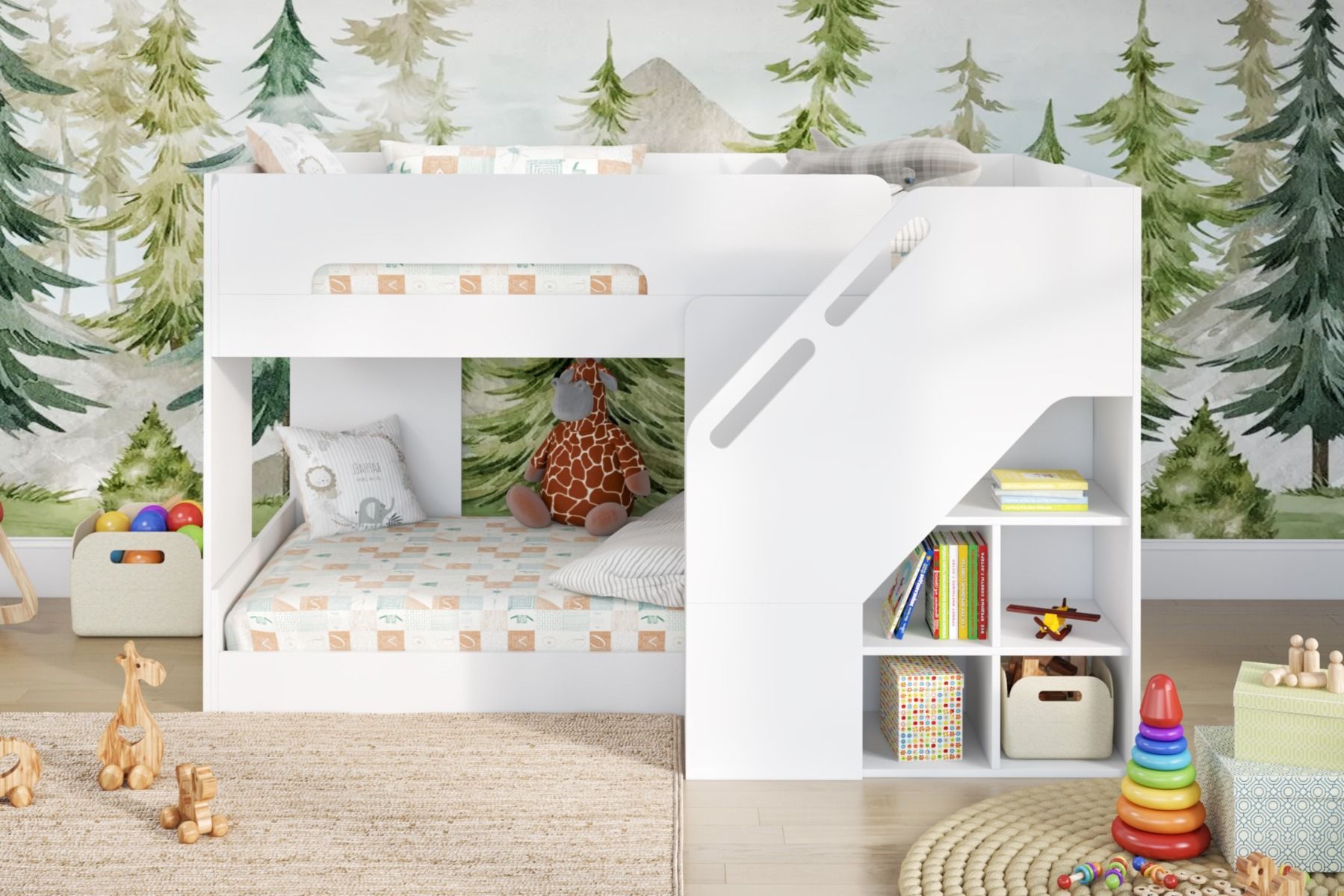 Flair Phobo Staircase Low Compact Bunk Bed White