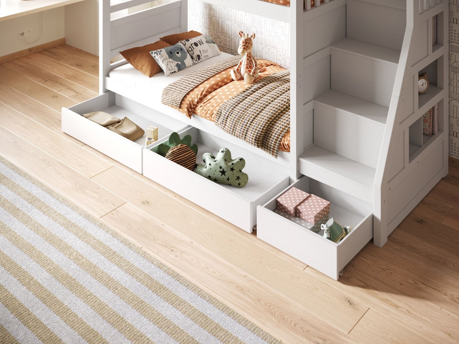 Flair Lunar Wooden Staircase Bunk Bed with Storage