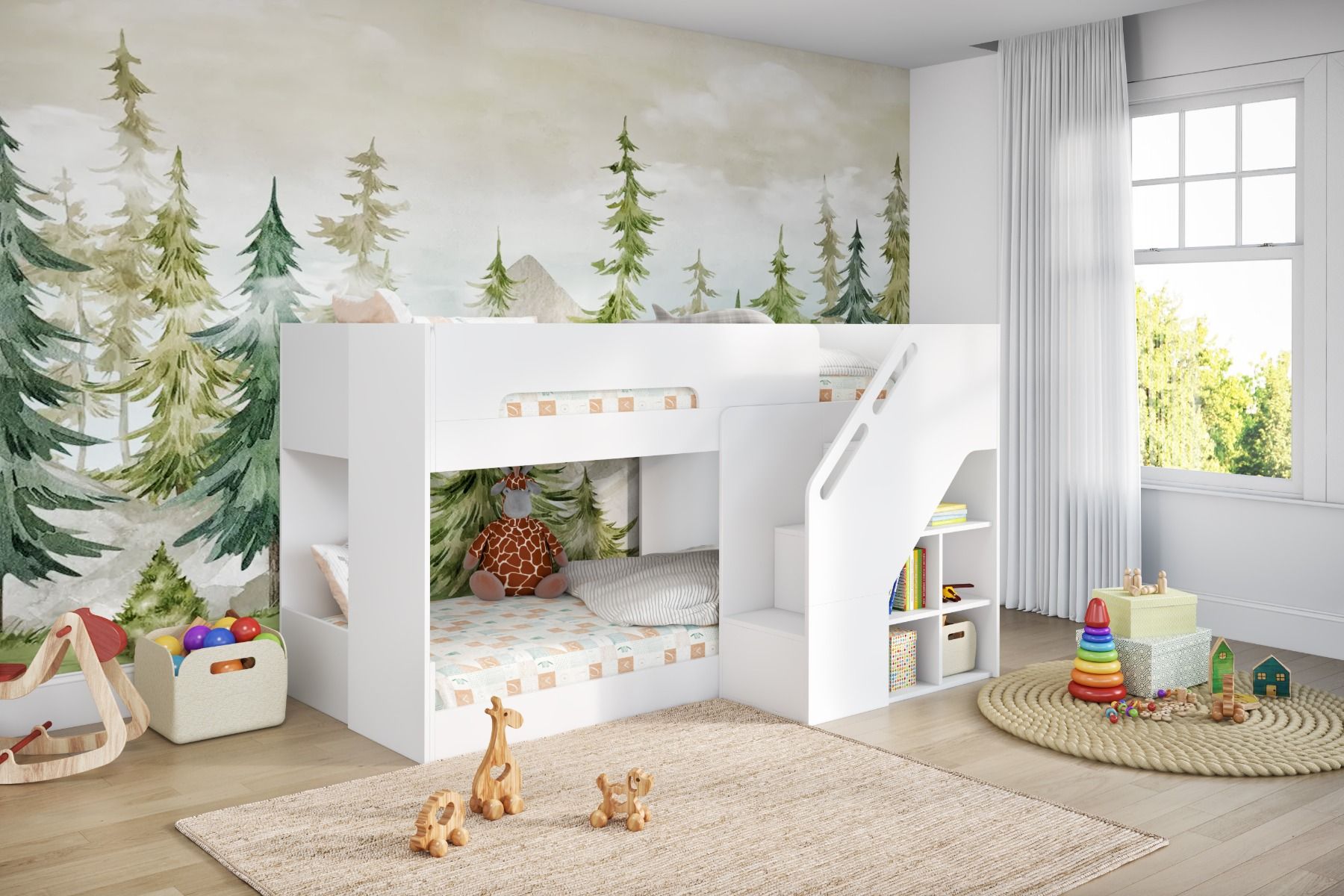 Flair Phobo Staircase Low Compact Bunk Bed White
