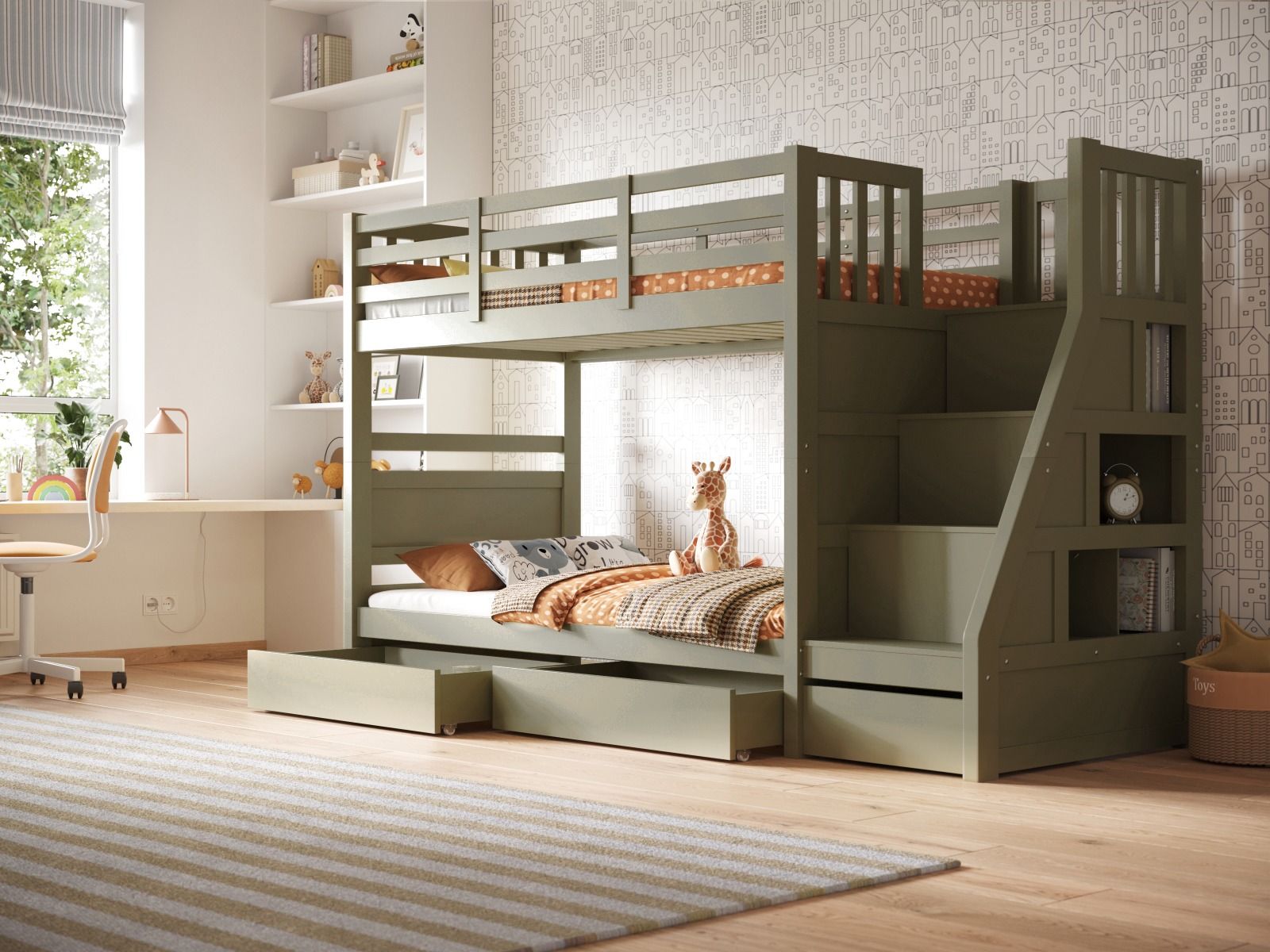 Flair Lunar Wooden Staircase Bunk Bed with Storage
