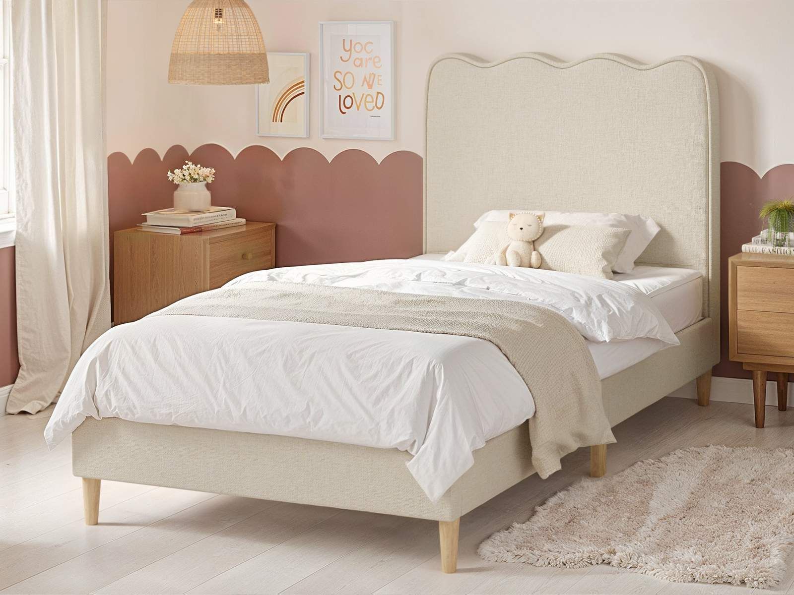 Flair Ellis Single Fabric Bed with Cloud Headboard
