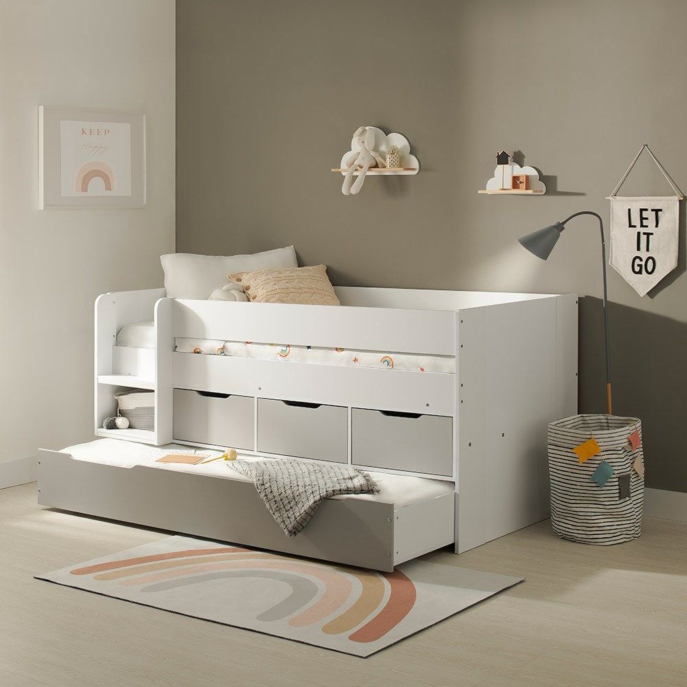 Flair Lars Low Cabin Bed with Trundle White & Grey