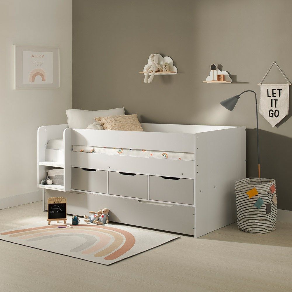 Flair Lars Low Cabin Bed with Trundle White & Grey