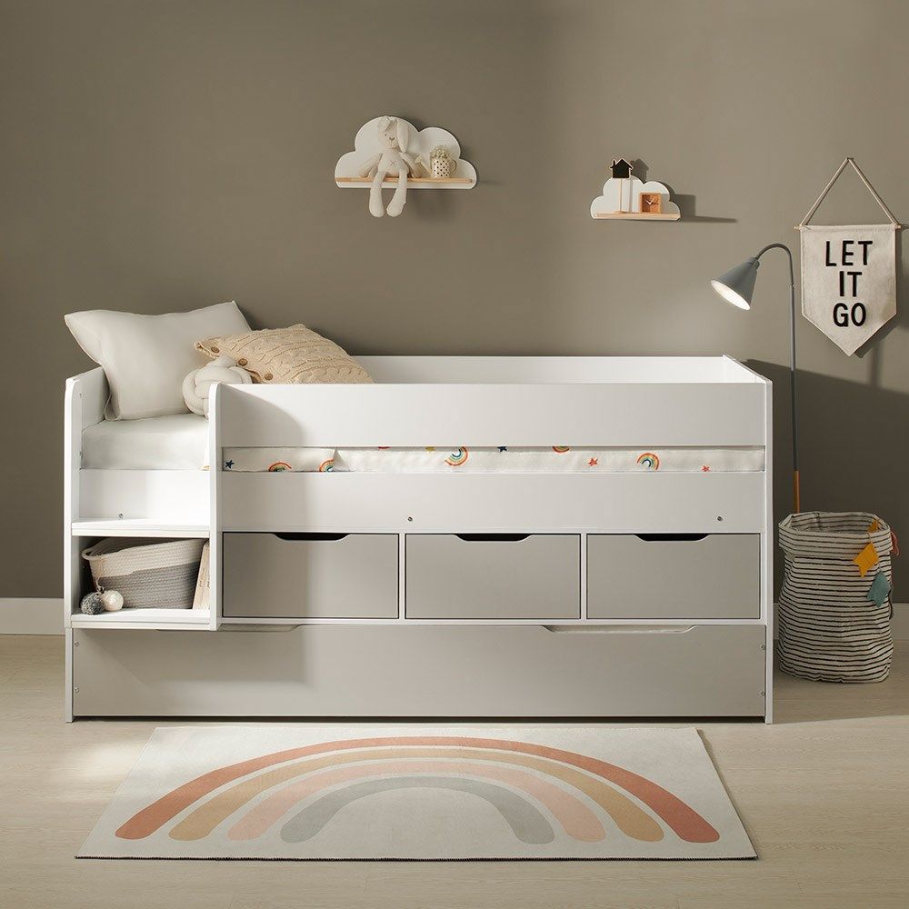 Flair Lars Low Cabin Bed with Trundle White & Grey