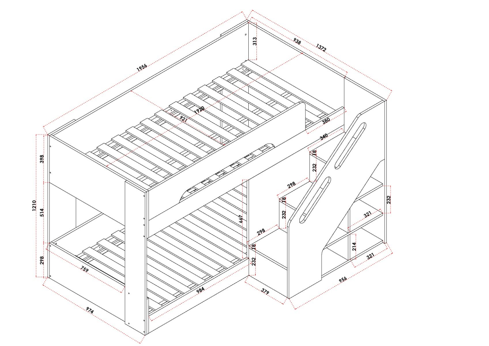 Flair Phobo Staircase Low Compact Bunk Bed White