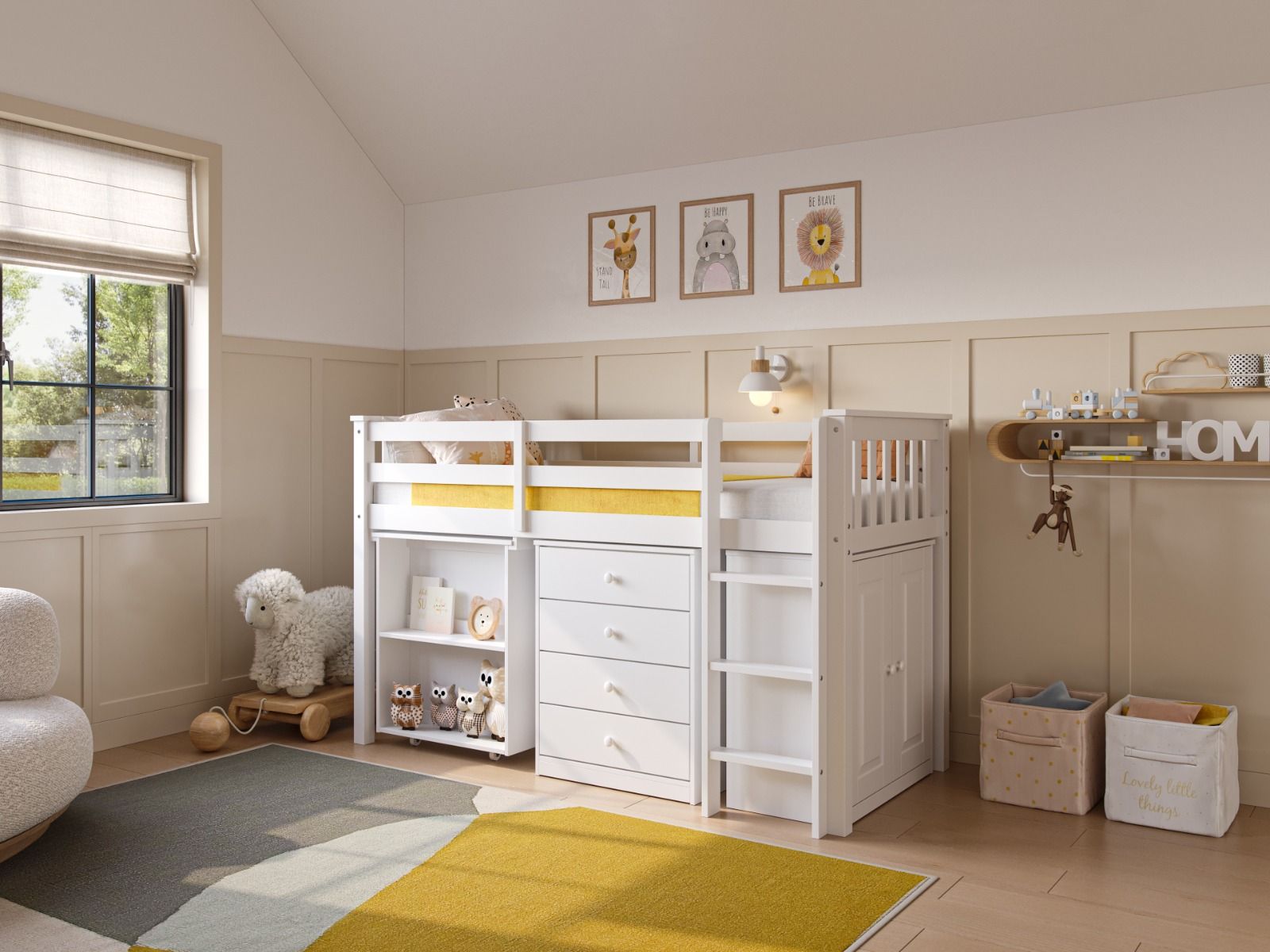 Flair Soban Shorty Cabin Bed with Pull-Out Desk & Storage White