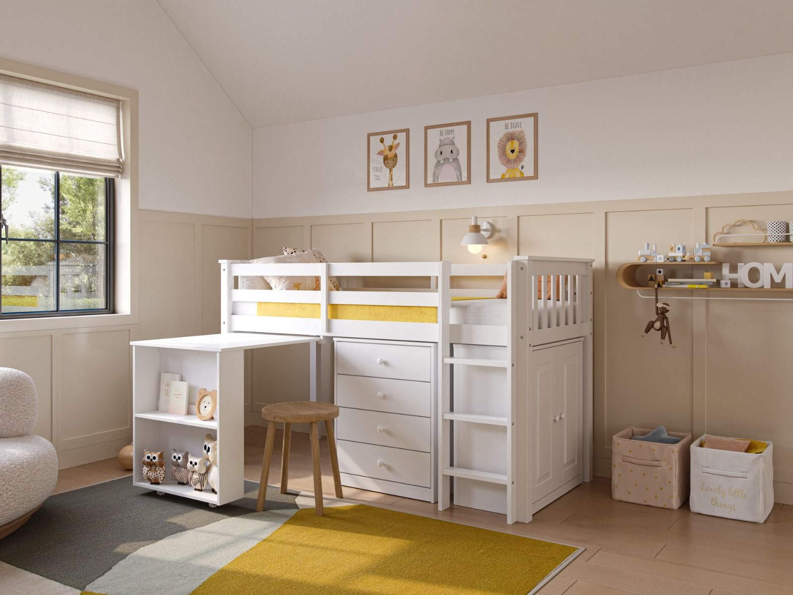 Flair Soban Shorty Cabin Bed with Pull-Out Desk & Storage White