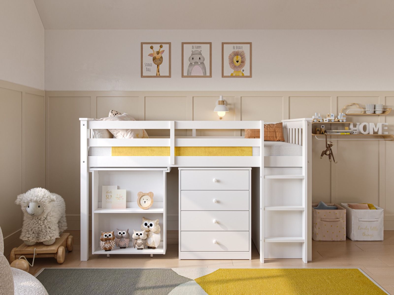 Flair Soban Shorty Cabin Bed with Pull-Out Desk & Storage White