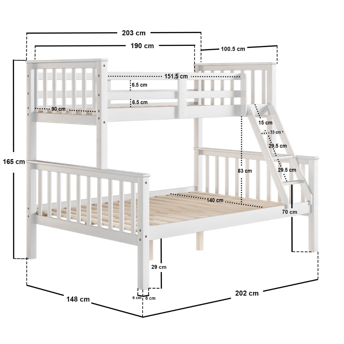 Flair Casey Detachable Triple Bunk Bed White