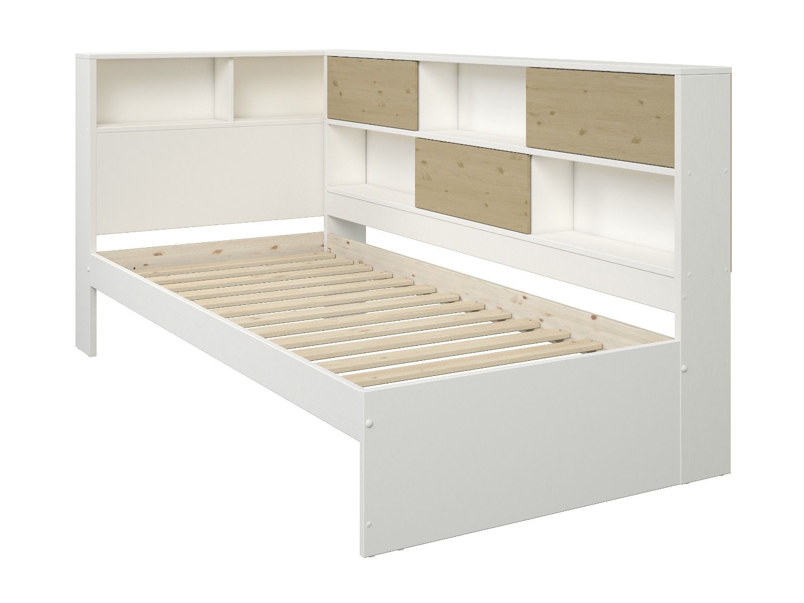 Noomi Jorgi Corner Storage Bed White & Oak (FSC-Certified)