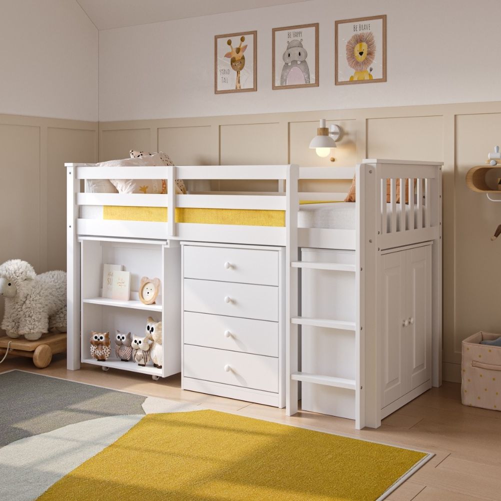 Flair Soban Shorty Cabin Bed with Pull-Out Desk & Storage White