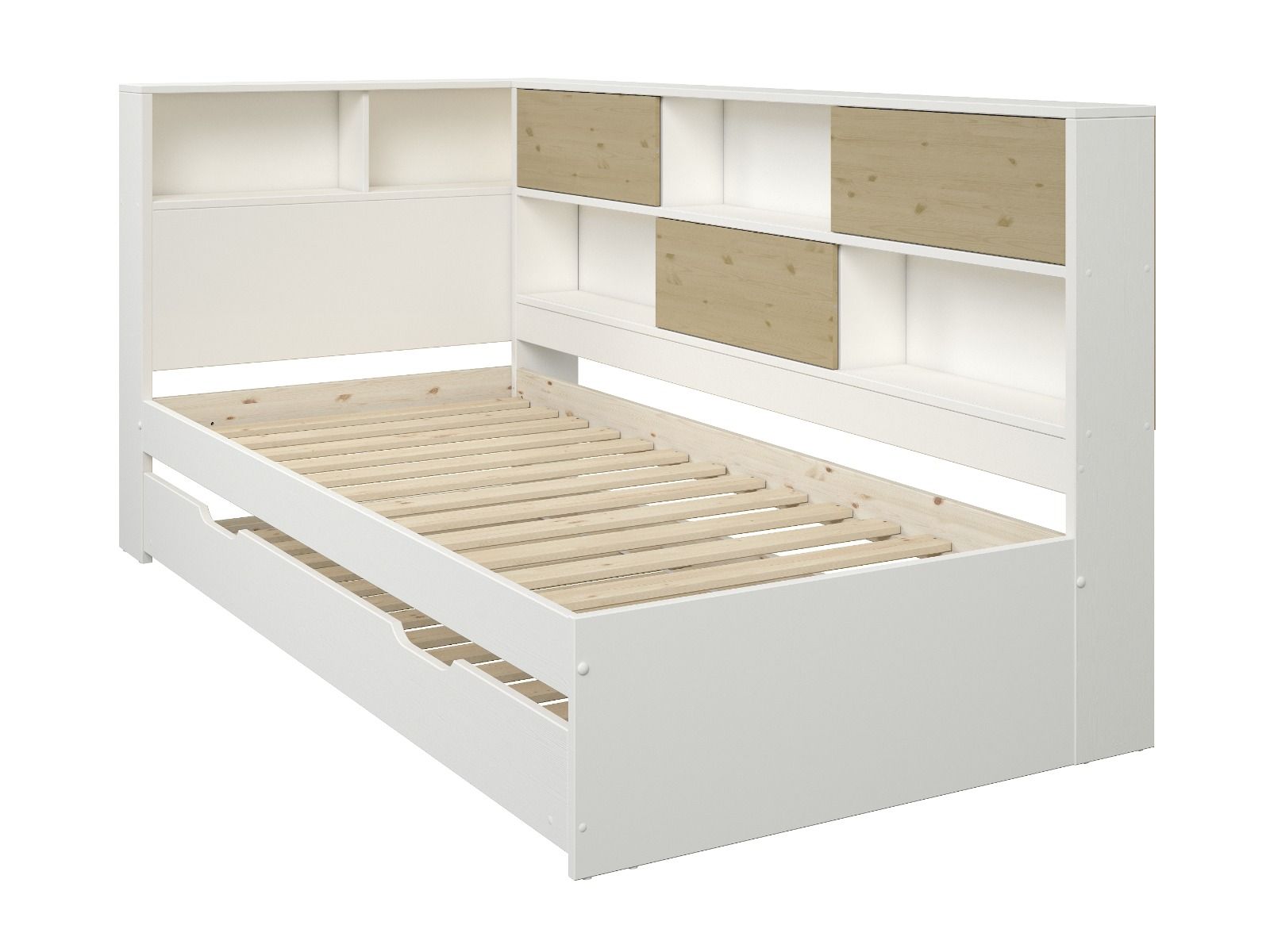 Noomi Jorgi Corner Storage Bed White & Oak (FSC-Certified)