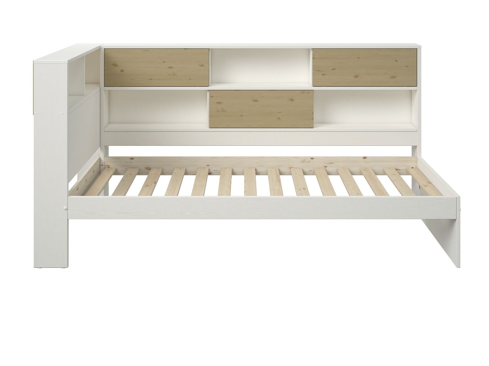 Noomi Jorgi Corner Storage Bed White & Oak (FSC-Certified)