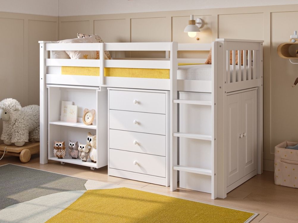 Flair Soban Shorty Cabin Bed with Pull-Out Desk & Storage White