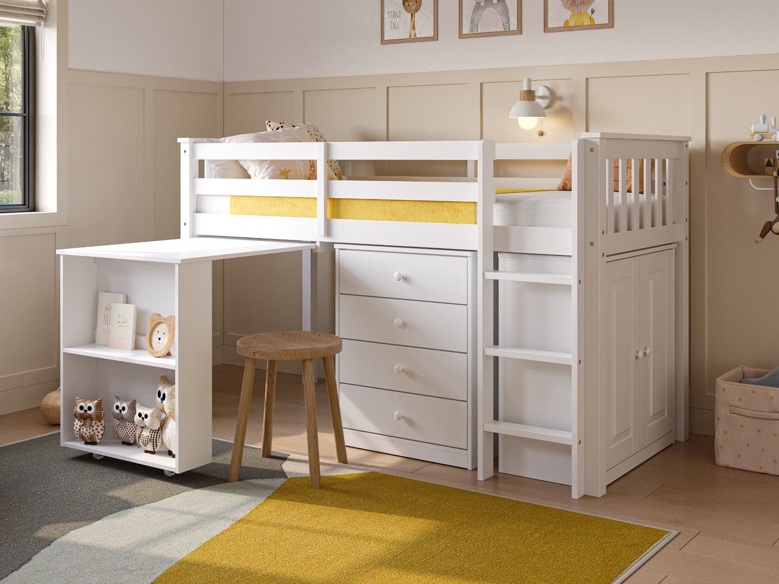 Flair Soban Shorty Cabin Bed with Pull-Out Desk & Storage White