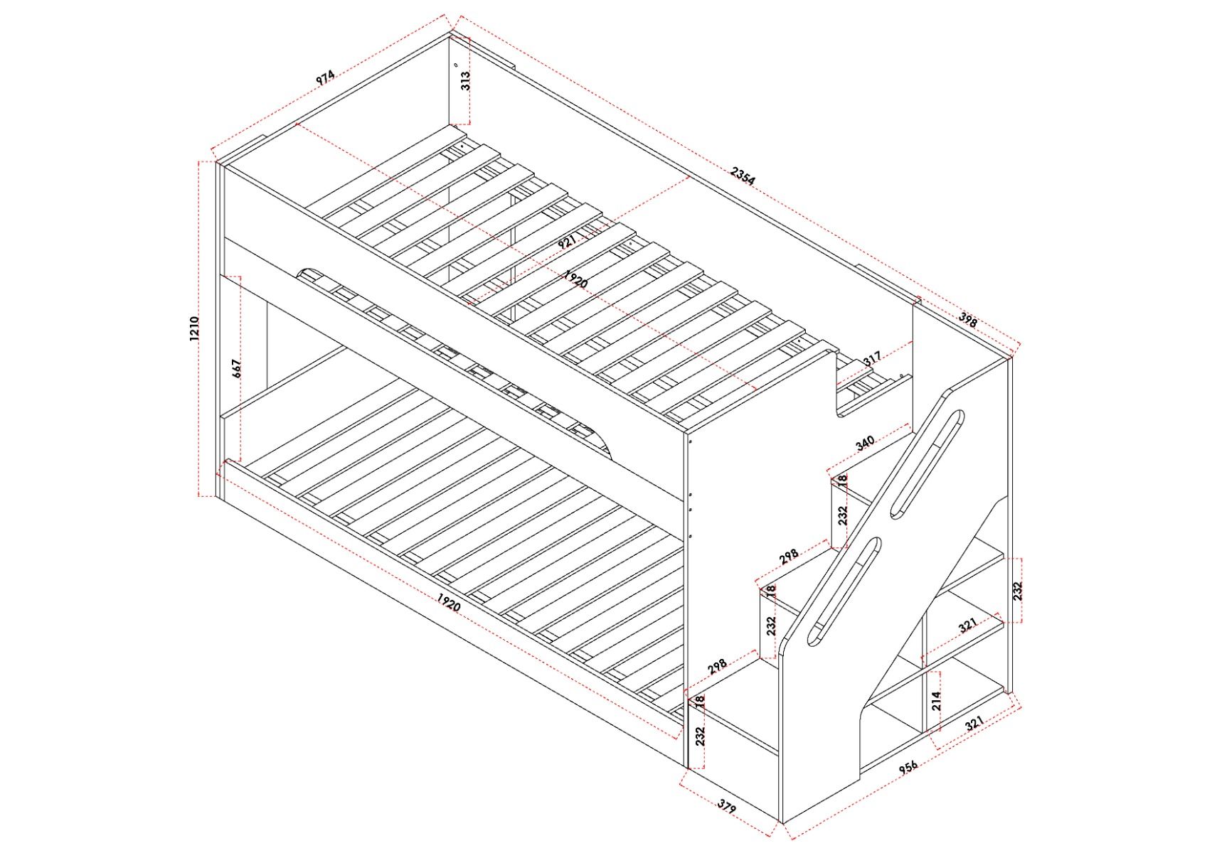 Flair Deimo Staircase Low Bunk Bed White