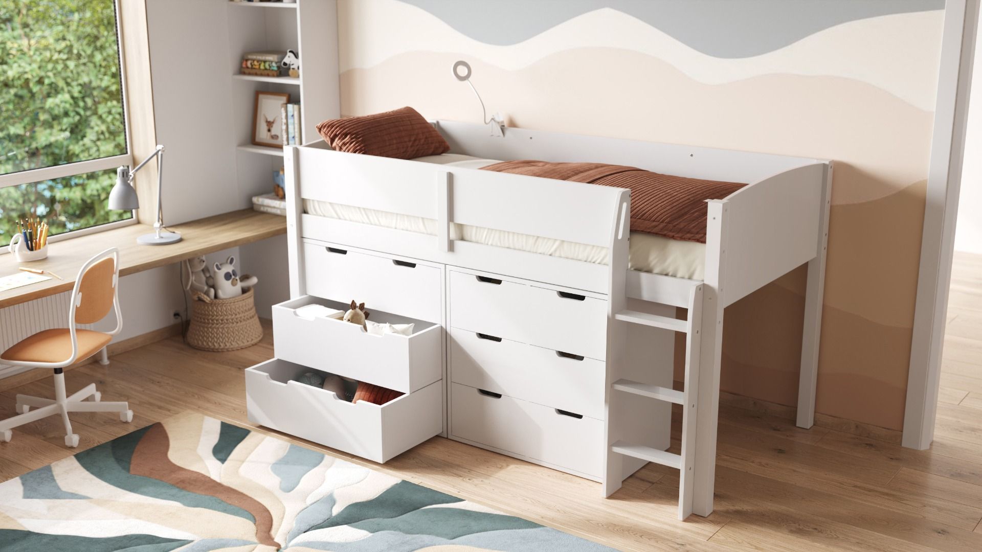 Flair Loop Mid Sleeper Bed Storage Set White