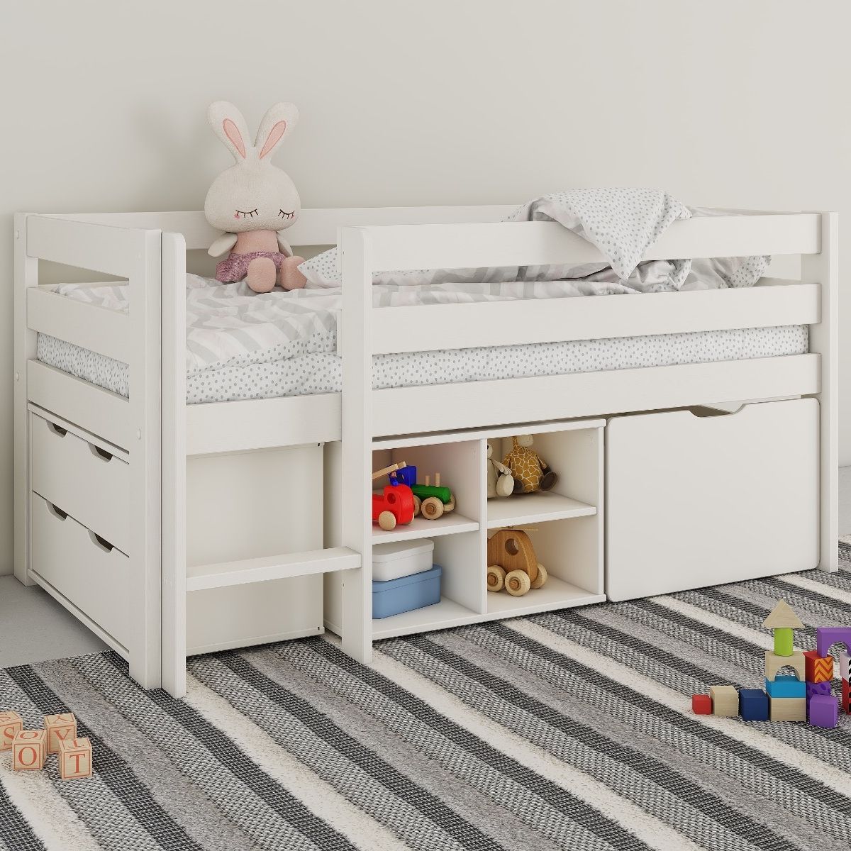 Noomi Mid Sleeper Shorty Storage Bed White (FSC-Certified)