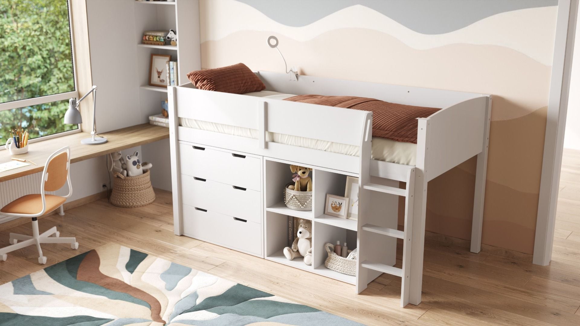 Flair Loop Mid Sleeper Bed Full Set White