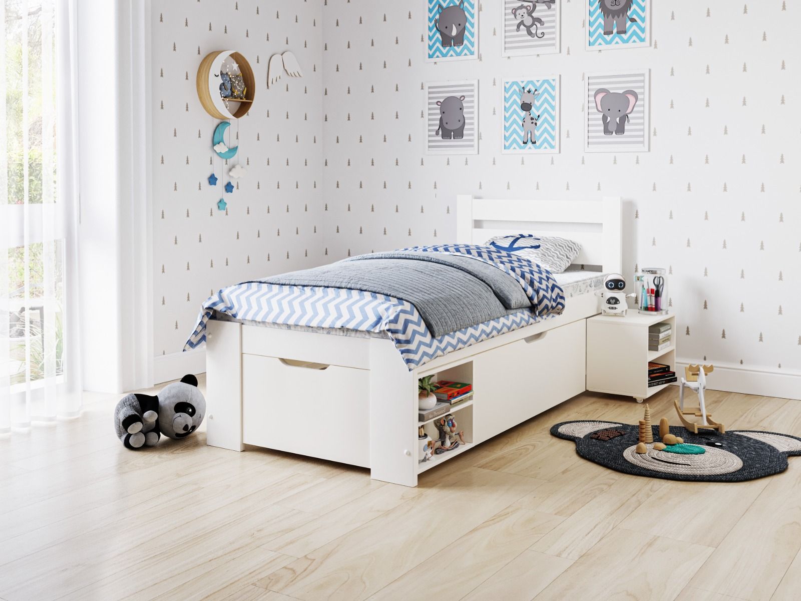 Noomi Hansa Single Wooden Storage Bed White (FSC-Certified)