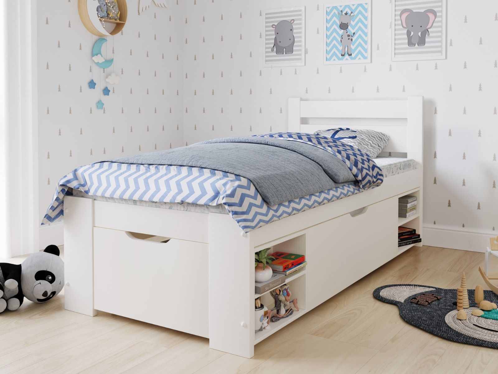 Noomi Hansa Single Wooden Storage Bed White (FSC-Certified)