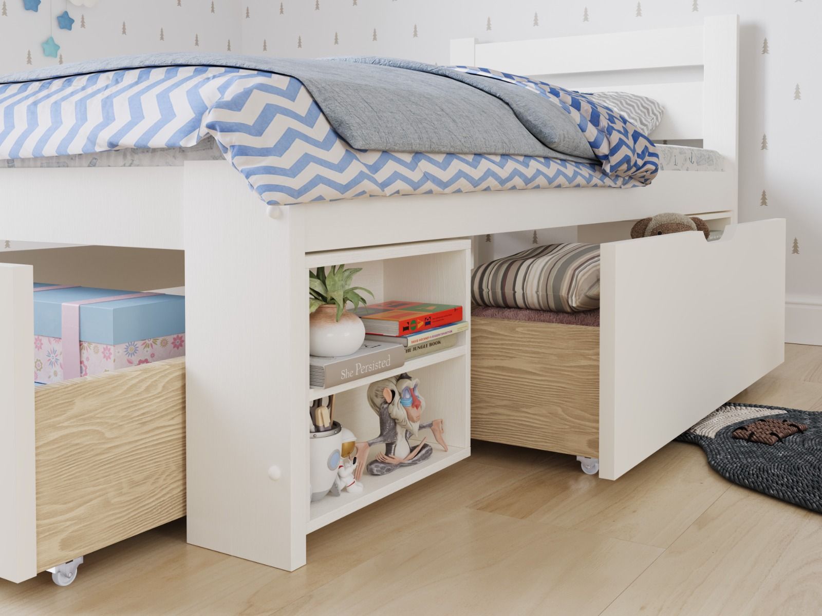Noomi Hansa Single Wooden Storage Bed White (FSC-Certified)
