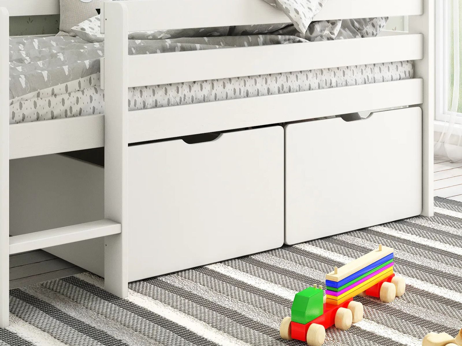Noomi Solid Wood Shorty Mid Sleeper with Crate Drawers White (FSC-Certified)
