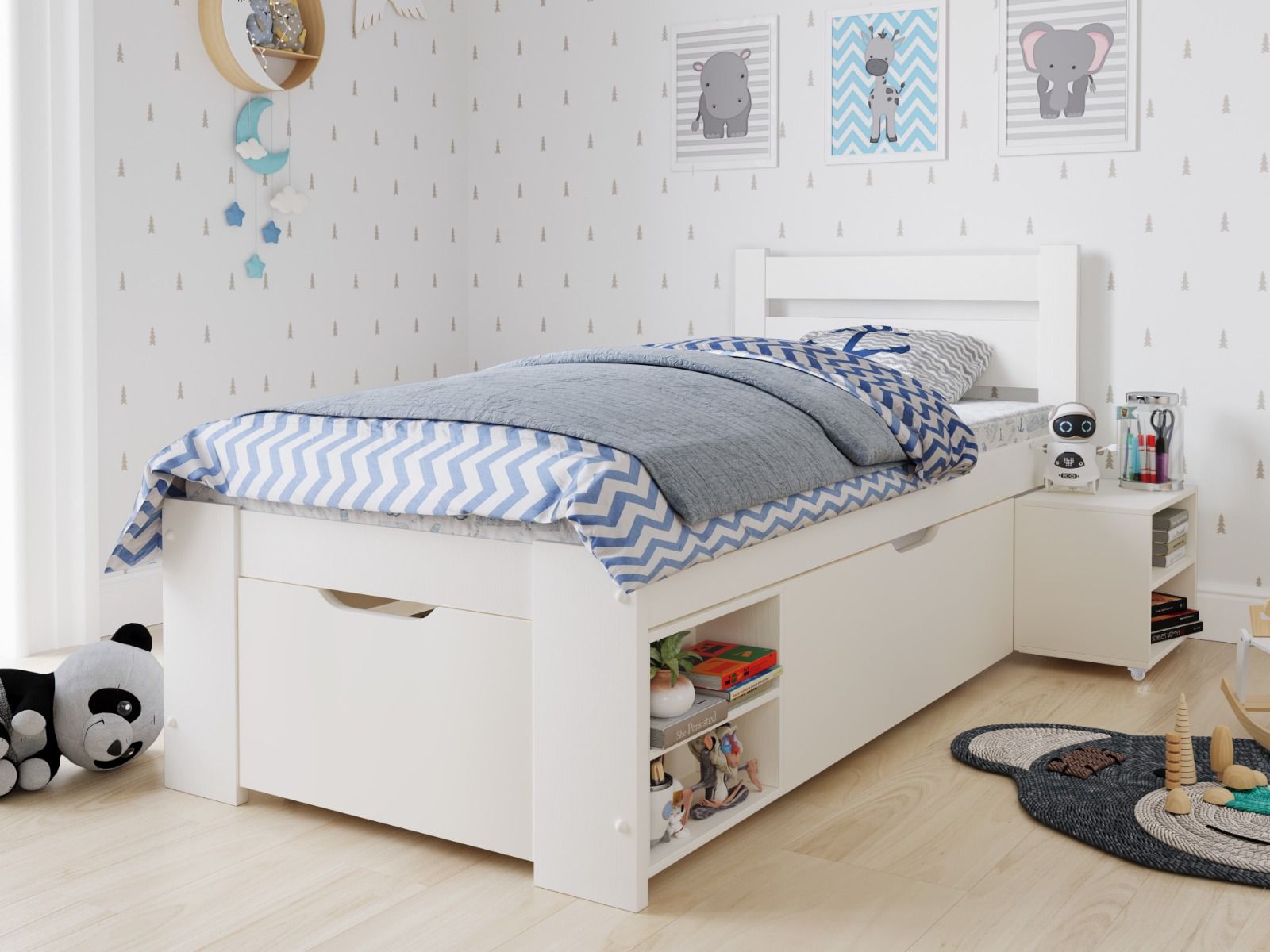 Noomi Hansa Single Wooden Storage Bed White (FSC-Certified)