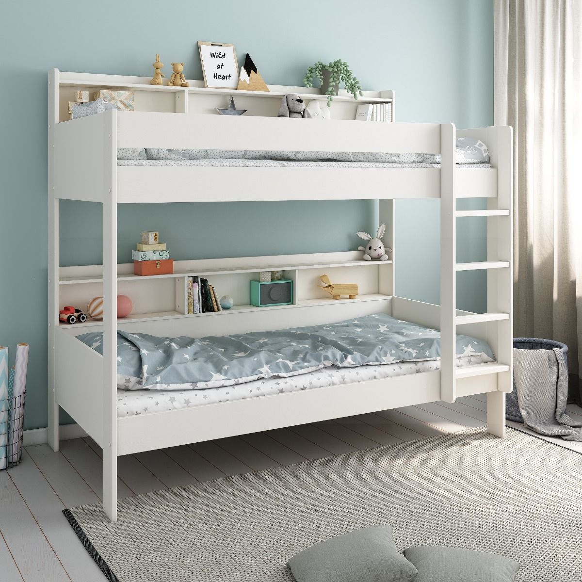 Noomi Bodie Bunk Bed with Shelves White Solid Wood (FSC-Certified)