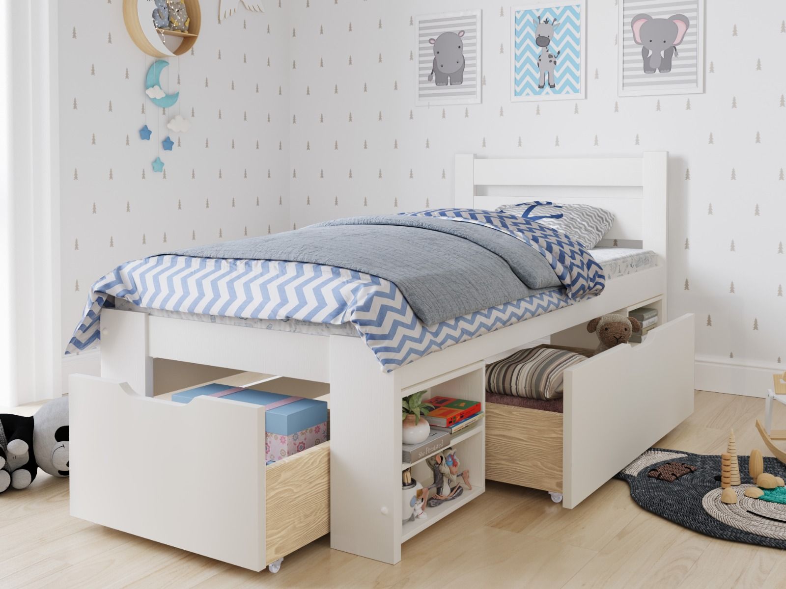 Noomi Hansa Single Wooden Storage Bed White (FSC-Certified)