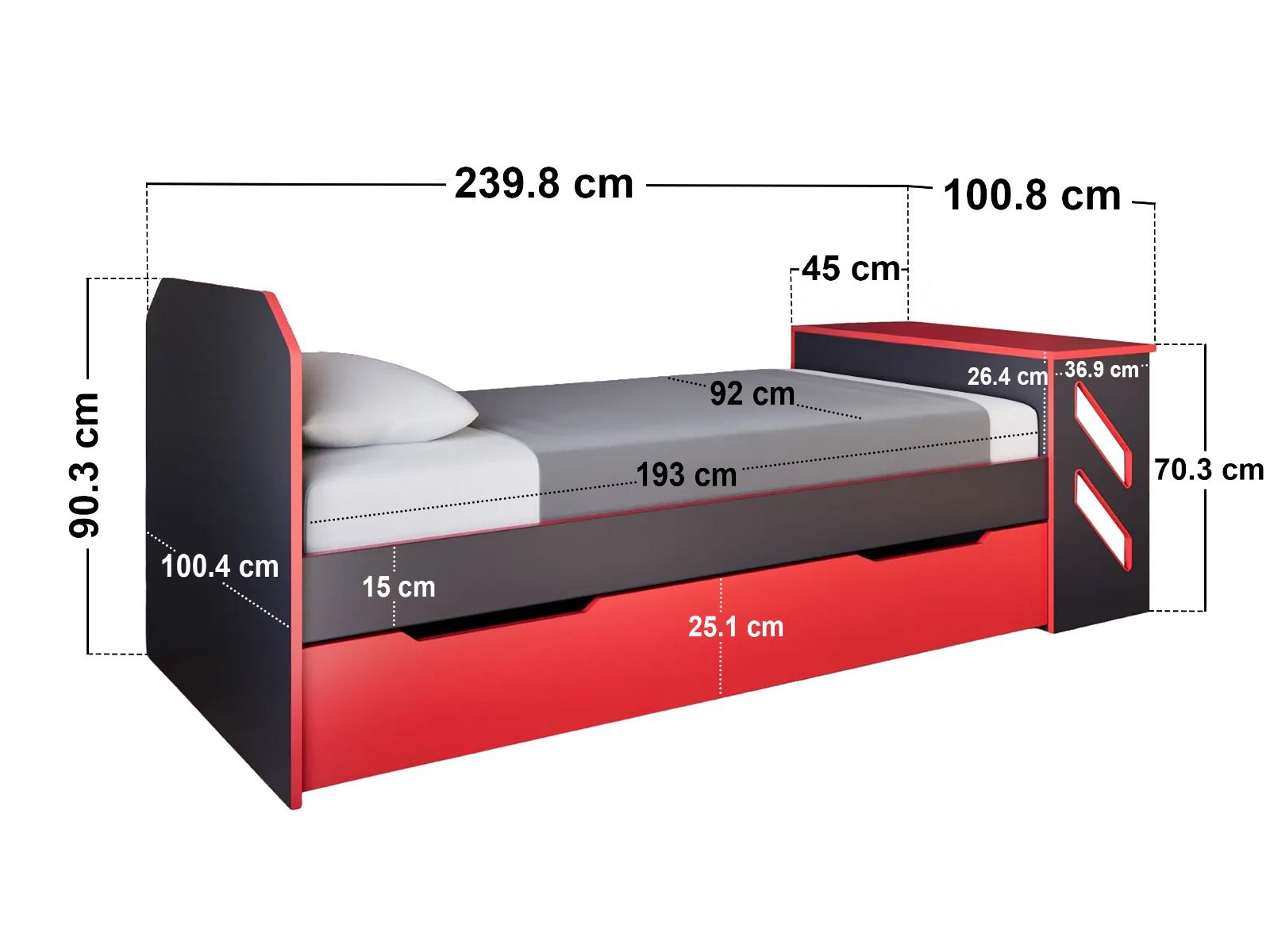 Recoil Portal Gaming Single Bed with Drawer Black & Red