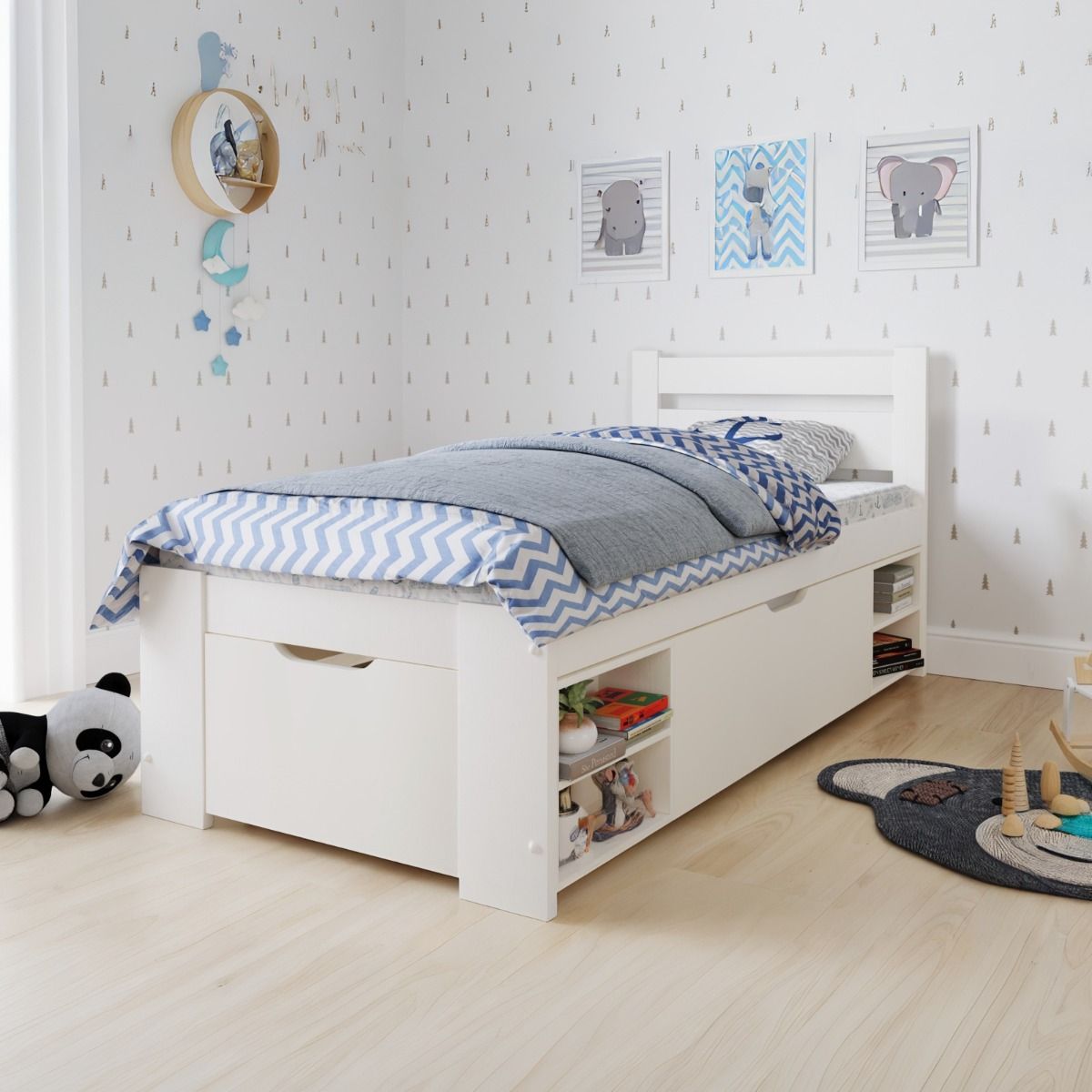 Noomi Hansa Single Wooden Storage Bed White (FSC-Certified)