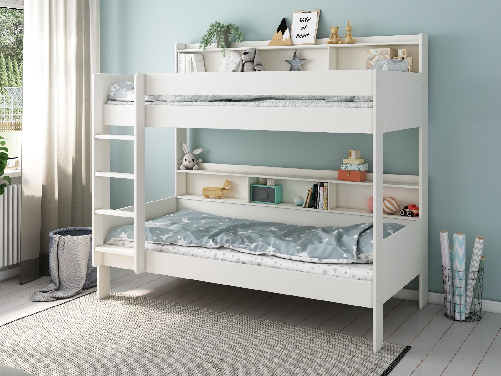 Noomi Bodie Bunk Bed with Shelves White Solid Wood (FSC-Certified)