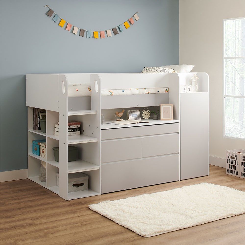 Flair Bailey Kids Cabin Bed with Desk & Storage White & Grey