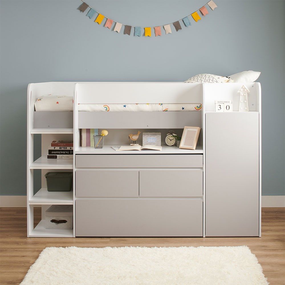 Flair Bailey Kids Cabin Bed with Desk & Storage White & Grey