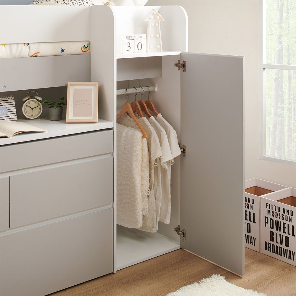 Flair Bailey Kids Cabin Bed with Desk & Storage White & Grey