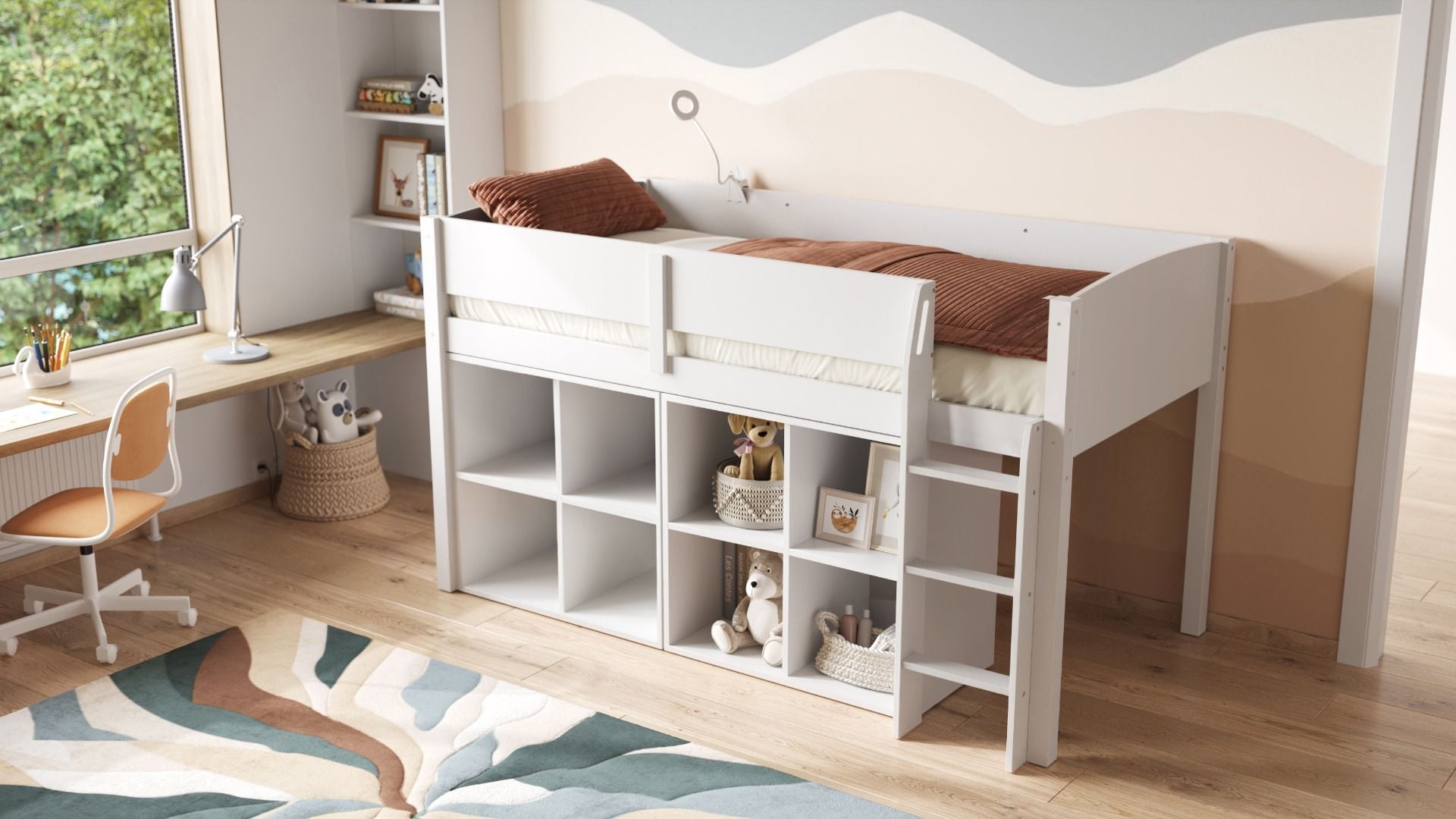 Flair Loop Mid Sleeper Bed Cube Unit Set White