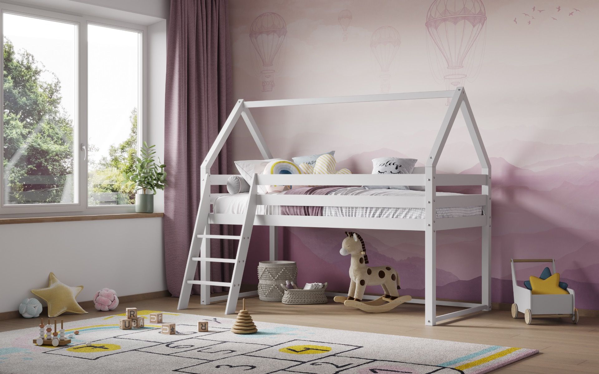 Flair Ellie House Mid Sleeper Bed White Solid Wood