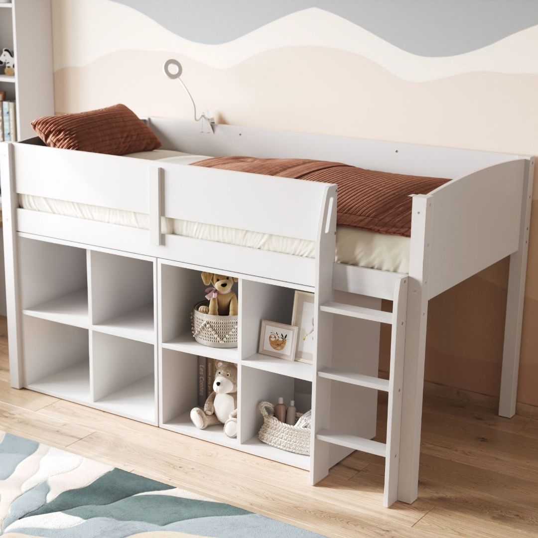 Flair Loop Mid Sleeper Bed Cube Unit Set White