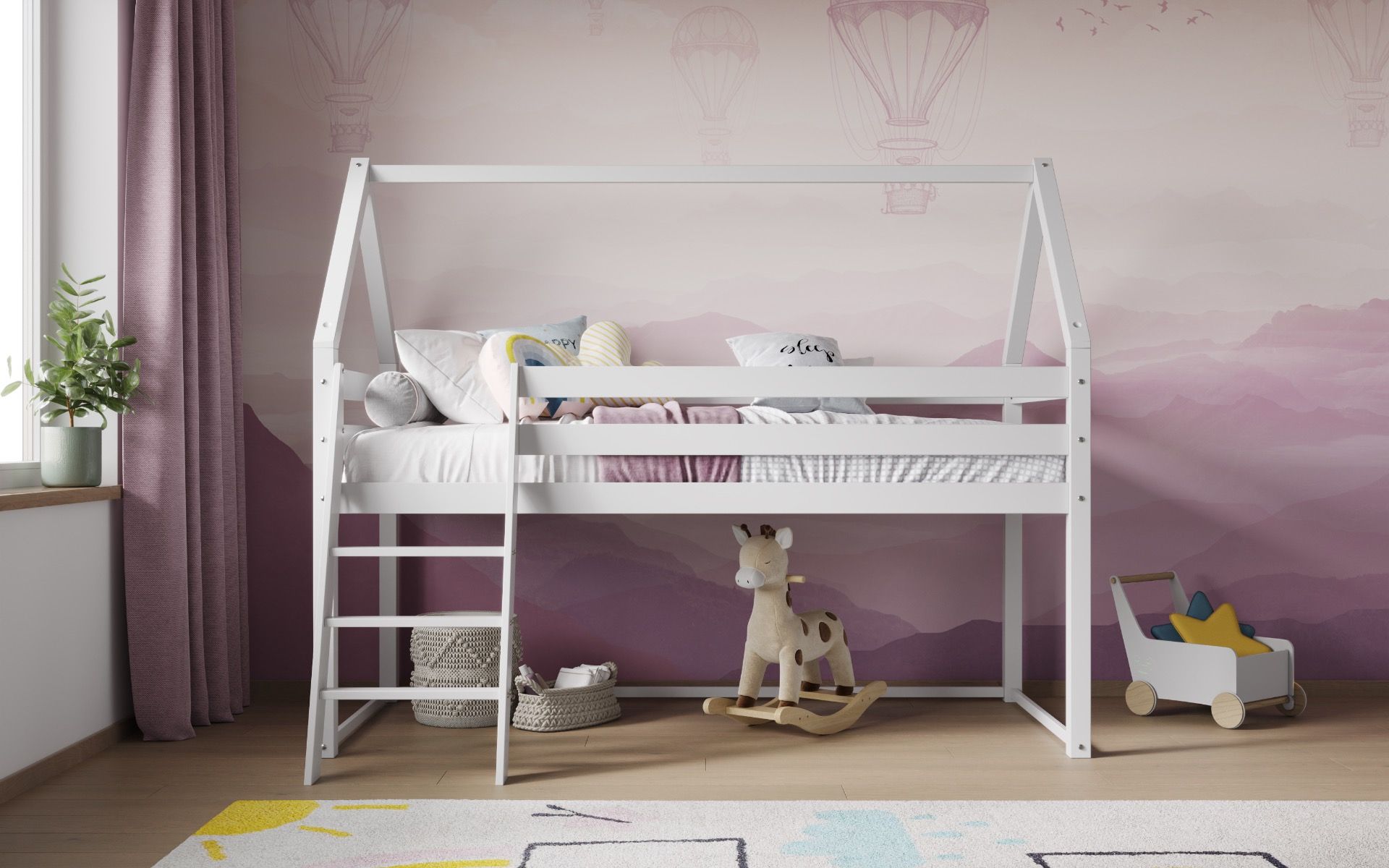 Flair Ellie House Mid Sleeper Bed White Solid Wood