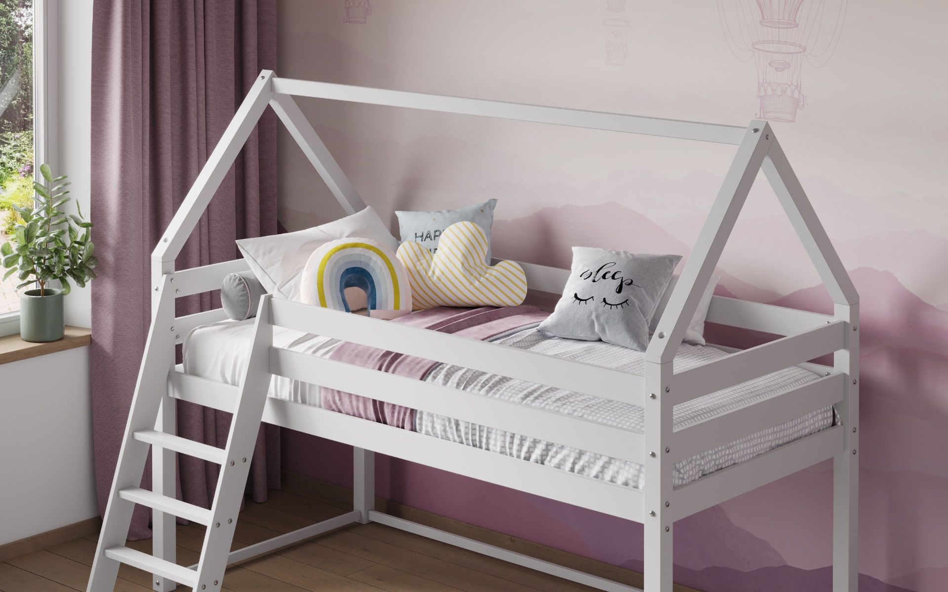 Flair Ellie House Mid Sleeper Bed White Solid Wood